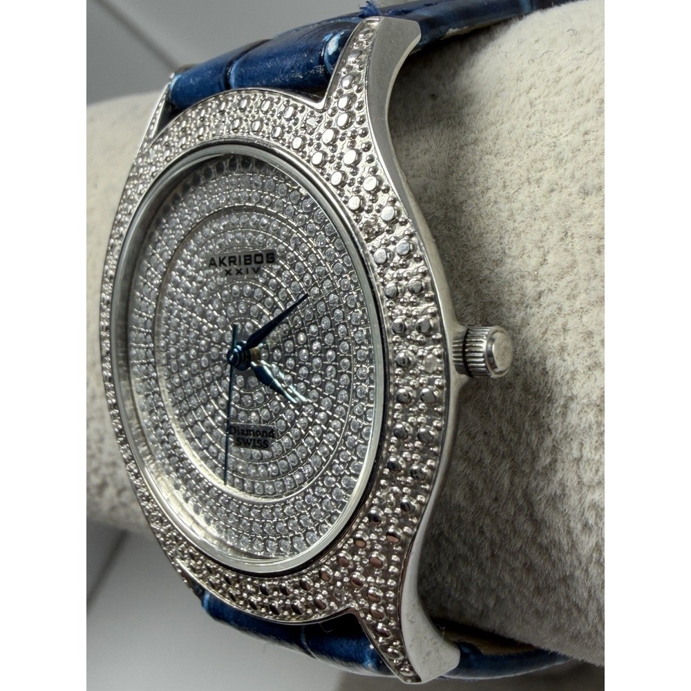Akribos XXIV New Battery Diamond Mens Watch AK464BU 35MM 7.75" - Picture 2 of 12
